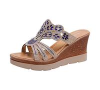 luoluoluo Womens High Wedge Heel Sandals UK Sale Clearance, Ladies Diamante Rhinestone Sandal Orthopedic Sliders with Arch Support Open Toe Slippers Bridal Wedding Party Shoes Wide Fit Footwear