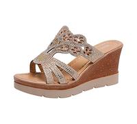 luoluoluo Womens High Wedge Heel Sandals UK Sale Clearance, Ladies Diamante Rhinestone Sandal Orthopedic Sliders with Arch Support Open Toe Slippers Bridal Wedding Party Shoes Wide Fit Footwear