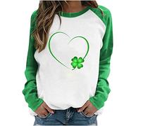 luoluoluo Women's Long Sleeve Sweatshirts ST. Patrick's Day T-Shirt Ireland Irish Clover Shamrock Blouses Casual Tops Long Sleeve Tshirts Colour Block Pullover Ladies Lightweight Jumpers Plus Size
