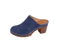 luoluoluo Womens Mid Block Heels Sandals Closed Toe Sliders Chunky Heels Sandal Ladies Clogs Comfort Breathable Beach Mules Shoes Stylish Slip-On Casual Slippers