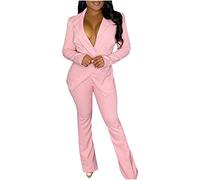 luoluoluo Women's Pink Slim Fit Business Blazer & Trouser Set - 2-Piece Suit - UK Size 8-20 - Formal Office Work Party Blazer Jacket with Pants - Elegant Suit Set for Women