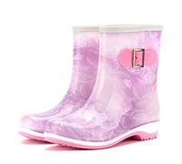Luoluoluo Women's Purple Wellington Boots, Size 6.5 UK, Waterproof, Slip Resistant, Wedge Heel, Party & Wedding, Casual, Flat Sandal, Adjustable Buckle, Ankle Strap