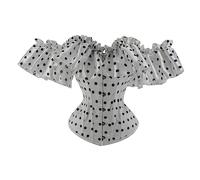 luoluoluo Womens Satin Ruffled Bustier Corset Gothic Underbust Lace up Waist Cincher Ruched Sleeves Princess Renaissance Corset Polka Dot Printed Overbust Corset Bustier Party Wear Bodyshaper Top