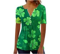 luoluoluo Womens ST. Patrick's Day T-Shirts UK Sale Clearance Ladies Lucky Shamrock Sweatshirt Button Down Blouse Short Sleeve Pullover 3D Printed T Shirt Irish Tee Shirt St Paddys Day Costume S-3XL