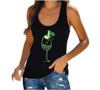 luoluoluo Women's St. Patrick's Day Tank Tops Clearance Shamrock Wine Glass Vest Sleeveless T Shirt Ladies Casual Scoop Neck Blouse Top Paddy's Day Tee Costume Yoga Tops Comfort Slim fit Sweatshirt