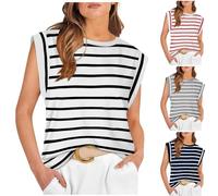 luoluoluo Women's Striped Vests Tank Tops Summer Sleeveless Tunic T Shirts Ladies Basic Crew Neck Vest Blouses Cotton Shirts Stretch Slim Fitted Tank Tops Fashion Breathable Tank Tops UK Size S-XXL