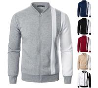 luoluoluo Zip Up Jacket Mens UK Colorblock Sweatshirts Long Sleeve Cardigans Stand Up Collar Coat Autumn Winter Pullover Casual Jumper Classic Jackets Stretchy Sweaters Warm Cotton Windbeaker Black