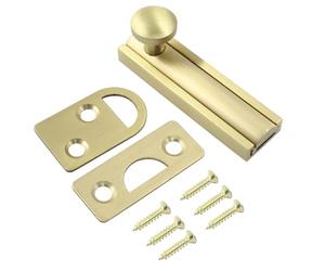 Luomorgo 1 Pack Solid Brass 2 Inch Surface Bolt, Brushed Gold Slide Latch Door Lock Bolt, Heavy Duty French Door Lock for Recessed Doors, Flush Gates