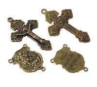 Luomu 4 Sets of Saint Michael Centerpiece and Pardon Crucifix for DIY Making Rosary, Small, Zinc S