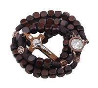 Luomu Cube Wood Beads Rosary, St Benedict Medal Dark Brown Paracord