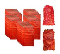 Luontgom 25 Pack Red Mesh Produce Bags, 24" x 14" Reusable Onion Bags, Breathable Drawstring Vegetable Storage Sacks for Onions, Vegetables, Potatoes, Citrus, Crawfish, Firewood