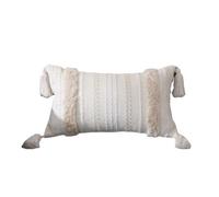 Luooi Boho-Chic Decorative Pillow Cover, 12x20 Inch Handwoven Tufted Cotton Lumbar Throw Cushion Cover, Neutral Earth Tone Design for Farmhouse & Bohemian Home Decor, Pillow Insert Not Included