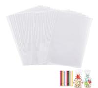 Luoqun88 100Pcs Cellophane Bags, 6x10 inch Clear Flat Treat Bags Cookie Bags With 100Pcs Colorful Pull Bows, Clear Gift Bags For Food Storage, Flat Sweet Bags For Gifts On Special Occasions