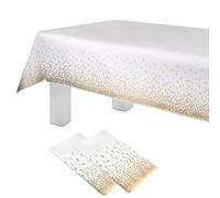 Luoqun88 2 Pack Plastic Tablecloths 137x274cm, Disposable ectangle Tablecloth, Waterproof and Spillproof Party Table Covers Wipe Clean for Party Supplies (Golden wave point)