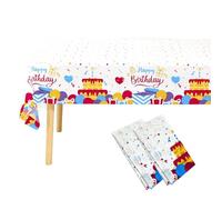 Luoqun88 2 Pack Plastic Tablecloths 137x274cm, Disposable ectangle Tablecloth, Waterproof and Spillproof Party Table Covers Wipe Clean for Party Supplies (birthday cake)