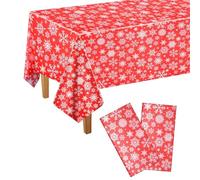 Luoqun88 2 Pack Plastic Tablecloths 137x274cm, Disposable ectangle Tablecloth, Waterproof and Spillproof Party Table Covers Wipe Clean for Party Supplies (Christmas Snowflakes)