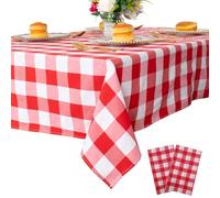 Luoqun88 2 Pack Plastic Tablecloths 137x274cm, Disposable ectangle Tablecloth, Waterproof and Spillproof Party Table Covers Wipe Clean for Party Supplies (Red Grid)