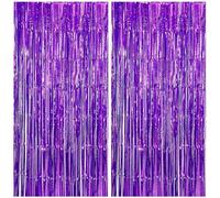 Luoqun88 2 PCS 3.2 x 6.5ft Glitter Pink Tinsel Curtain, Foil Fringe Curtain Backdrop Party Streamers Curtain Photo Backdrop Decorations for Birthday School Graduation Girls Party Decorations -Purple