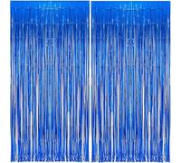 Luoqun88 2 PCS 3.2 x 6.5ft Glitter Tinsel Curtain, Foil Fringe Curtain Backdrop Party Streamers Curtain Photo Backdrop Decorations for Birthday School Graduation Girls Party Decorations -Blue