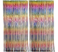 Luoqun88 2 PCS 3.2 x 6.5ft Glitter Tinsel Curtain, Foil Fringe Curtain Backdrop Party Streamers Curtain Photo Backdrop Decorations for Birthday School Graduation Girls Party Decorations -Multicolour