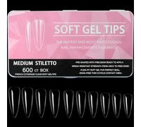 Luoqun88 600PCS Soft Gel Nail Tips - Clear ABS Material, Stiletto Shape, Full Cover, 12 Sizes, 1 Set