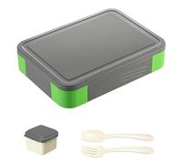 Luoqun88 Bento Lunch Box - 1330ml, 6 Compartments, Leak-Proof, Microwave & Dishwasher Safe, Bento Box Ideal for Kids & Adults (Green-Grey)