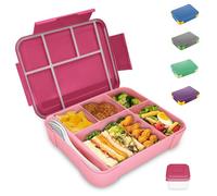 Luoqun88 Bento Lunch Box - 1330ml 6 Compartments, Leak-Proof, Microwave & Dishwasher Safe, Bento Box Ideal for Kids & Adults (Pink)