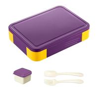 Luoqun88 Bento Lunch Box - 1330ml, 6 Compartments, Leak-Proof, Microwave & Dishwasher Safe, Bento Box Ideal for Kids & Adults (Purple-Yellow)