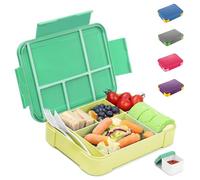 Luoqun88 Bento Lunch Box - 1330ml, 6 Compartments, Leak-Proof, Microwave & Dishwasher Safe, Bento Box Ideal for Kids & Adults (Green-Yellow)