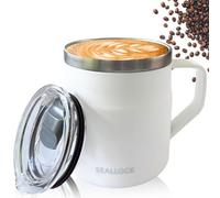Luoqun88 Coffee Cup, Insulated Stainless Steel Desk Cup, Coffee Mug with Lid & Handle, Chillys Mug- Keeps Cold/Hot for Hours, Reusable Coffee Cup Ideal Present for His Her (White, 450ml)