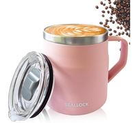 Luoqun88 Coffee Cup, Insulated Stainless Steel Travel Cup, Travel Mug with Lid & Handle, Chillys Mug- Keeps Cold/Hot for Hours, Reusable Coffee Cup Ideal Present for His Her (Pink, 450ml)