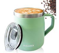 Luoqun88 Coffee Cup, Thermal Insulated Stainless Steel Travel Cup, Travel Mug with Lid & Handle, Thermos Mug- Keeps Cold/Hot for Hours, Reusable Coffee Cup Ideal Present for His Hers (Light Green)