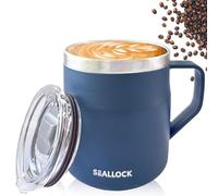 Luoqun88 Coffee Cup, Thermal Insulated Stainless Steel Travel Cup, Travel Mug with Lid & Handle, Thermos Mug- Keeps Cold/Hot for Hours, Reusable Coffee Cup Ideal Present for His Hers (Blue)