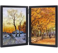 Luoqun88 Double Photo Frame 4x6, Hinged Folding Wood Picture Frame with Glass, Foldable Photo Frame Holds 2 Photos (Vertical or Horizontal), Desktop Family Frame(Black) (Black, 4X6)