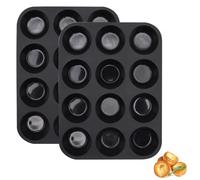 Luoqun88 Large Muffin Tray 12 Cup, Silicone Muffin Pan, 2pcs Non-Stick Muffin Cupcake Tin, Baking Mould for Muffins or Cupcakes, Dishwasher Safe, Reusable Baking Moulds Tins-30 x 22 x 3cm (Black)