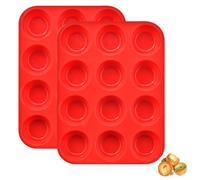 Luoqun88 Large Muffin Tray 12 Cup, Silicone Muffin Pan, 2pcs Non-Stick Muffin Cupcake Tin, Baking Mould for Muffins or Cupcakes, Dishwasher Safe, Reusable Baking Moulds Tins-30 x 22 x 3cm (Red)
