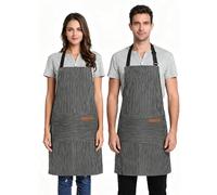 Luoqun88 Unisex Adjustable Black Bib Apron with 2 Pockets, Professional Cooking Kitchen Chef Women Men Aprons with Long Ties for Home Kitchen, Restaurant, Baking Gardening BBQ- Black, 2pcs