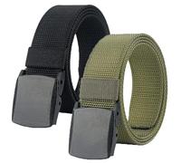 Luoqun88 Work Belts for Men Pack of 2,Belts for Men,Adjustable Nylon Fabric Belt,No Metal Buckle, Fast Pass Through the Airport Security,Breathable Outdoor Web Belts with Plastic Buckle-Black&Green