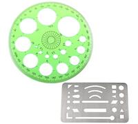 LUORNG 2IN1 Stainless Steel 27 Patterns Erasing Drawing Drafting Tool Shield and 360 Degree Protractor and Circle Maker Kit