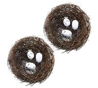 LUORNG 2PCS 4.7 Inch Brown Dry Rattan Handmade Artificial Bird Nest Decoration with Faux Bird Egg Crafts Bird Nest for Crafts Patio Garden Plant Planter