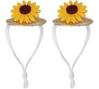 LUORNG 2PCS Adjustable Elastic Strap Pet Hat Yellow Sunflower Floral Tiny Straw Hat for Chickens Hamsters Parrots Guinea Pigs Cute Hand Woven Chicken for Small Medium Animals