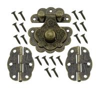 LUORNG Metal Embossing Decorative Hasp Latch Lock with Mini Hinge and Screws for Furniture Cabinet Wood Case Jewelry Box, Bronze