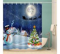 LUORU 3D Christmas Shower Curtain 180x200 cm Waterproof Mould & Mildew Resistant 100% Polyester Fabric Washable Christmas Tree Snowman Bath Curtains for Shower with 12 Hooks for Bathroom Decoration