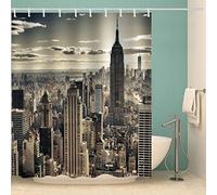 LUORU 3D Printed New York Shower Curtain 180x180 cm Waterproof Mould & Mildew Resistant 100% Polyester Fabric Washable Modern Cityscape Bath Curtains for Shower with 12 Hooks for Bathroom Decoration