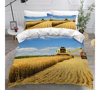 LUORU Boys Girls Bedding King Size Bed Set White Red Blue GreenTractor Duvet Cover Combine Retro Harvester Bedding Set Wheat Field Harvester, Small Double Duvet Cover Set Retro Car Bedding