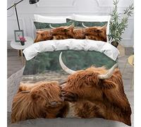 LUORU Double Duvet Cover Highland Cattle 200x200 cm 3D Printed Animal Cow Bedding Set with Zipper Closure Ultra Soft Microfiber Kids Boys Girls Teens Comforter Quilt Cover with 2 Pillowcase 50x75