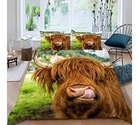 LUORU Double Duvet Cover Highland Cows 200x200 cm 3D Farm Animals Cattle Bedding Set with Zipper Closure Ultra Soft Microfiber Kids Boys Girls Teens Comforter Quilt Cover with 2 Pillowcase 50x75