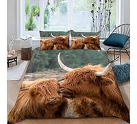 LUORU Double Duvet Cover Highland Cows 200x200 cm 3D Farm Animals Cattle Bedding Set with Zipper Closure Ultra Soft Microfiber Kids Boys Girls Teens Comforter Quilt Cover with 2 Pillowcase 50x75