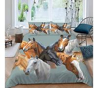LUORU Double Duvet Cover Horse 200x200 cm 3D Print Animal Retro Horse Bedding Set with Zipper Closure Ultra Soft Microfiber Kids Boys Girls Teens Comforter Quilt Cover with 2 Pillowcase 50x75