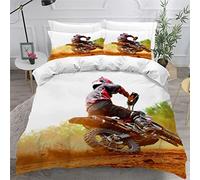 LUORU Double Duvet Cover Motocross 200x200 cm 3D Printed Cool Sporty Bedding Set with Zipper Closure Ultra Soft Microfiber Kids Boys Girls Teens Comforter Quilt Cover with 2 Pillowcase 50x75
